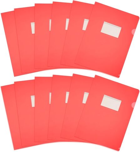 PATIKIL 12 Pack L-Type Plastic Folders, Letter Size Clear Folders for Documents Paper Sleeves Project Folder with Pocket for Home Office, Red in Kuwait