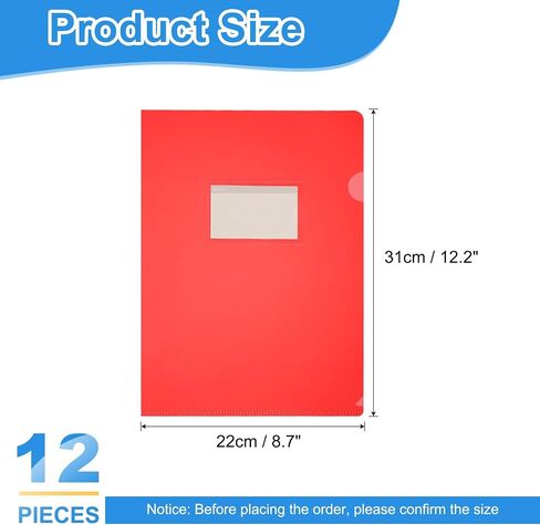 PATIKIL 12 Pack L-Type Plastic Folders, Letter Size Clear Folders for Documents Paper Sleeves Project Folder with Pocket for Home Office, Red in Kuwait