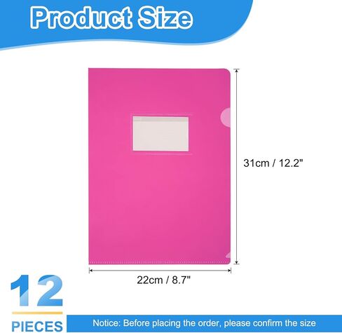 PATIKIL 12 Pack L-Type Plastic Folders, Letter Size Clear Folders for Documents Paper Sleeves Project Folder with Pocket for Home Office, Red in Kuwait