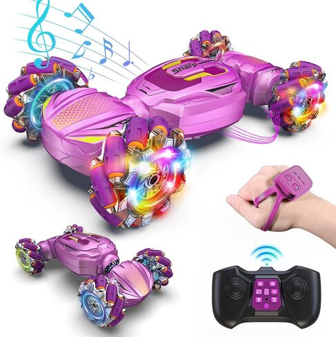 Gesture Sensing RC Stunt Car, Boys Girls Ages 6-12 Birthday Gift Ideas, 4WD Transform Off Road for Rotating Hand-Controlled 2.4Ghz Remote Control Twist Cars with Lights and Music Purple in Saudi Arabia