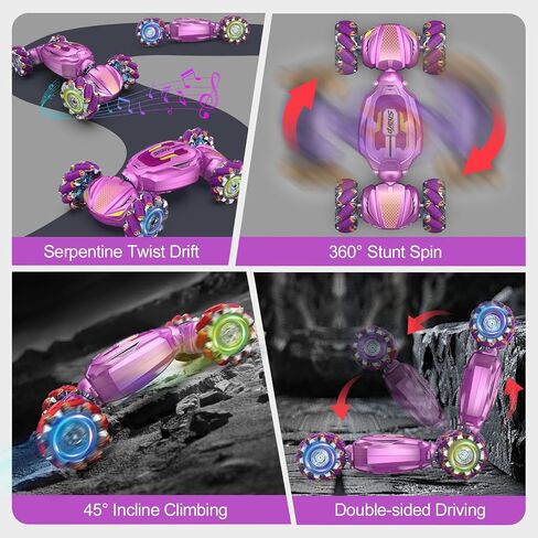 Gesture Sensing RC Stunt Car, Boys Girls Ages 6-12 Birthday Gift Ideas, 4WD Transform Off Road for Rotating Hand-Controlled 2.4Ghz Remote Control Twist Cars with Lights and Music Purple in Saudi Arabia