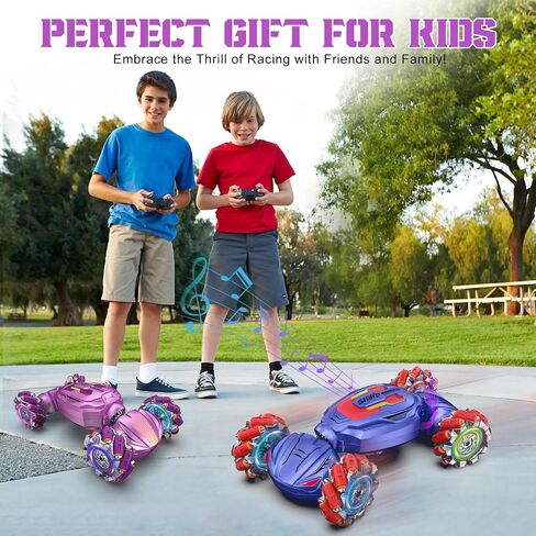 Gesture Sensing RC Stunt Car, Boys Girls Ages 6-12 Birthday Gift Ideas, 4WD Transform Off Road for Rotating Hand-Controlled 2.4Ghz Remote Control Twist Cars with Lights and Music Purple in Saudi Arabia