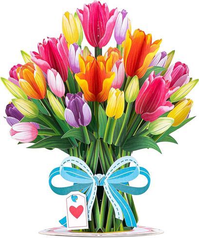 Paper Love HugePop Tulips Flower Bouquet 3D Pop Up Mothers Day Card, With Detachable Paper Bouquet, Mothers Day Gift, Graduation, Birthday, All Occasions - Jumbo 10" x 14" Cards - Includes Envelope and Note Tag in Kuwait