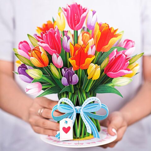 Paper Love HugePop Tulips Flower Bouquet 3D Pop Up Mothers Day Card, With Detachable Paper Bouquet, Mothers Day Gift, Graduation, Birthday, All Occasions - Jumbo 10" x 14" Cards - Includes Envelope and Note Tag in Kuwait