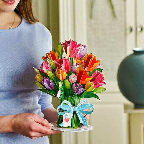 Paper Love HugePop Tulips Flower Bouquet 3D Pop Up Mothers Day Card, With Detachable Paper Bouquet, Mothers Day Gift, Graduation, Birthday, All Occasions - Jumbo 10" x 14" Cards - Includes Envelope and Note Tag in Kuwait