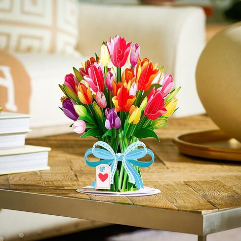 Paper Love HugePop Tulips Flower Bouquet 3D Pop Up Mothers Day Card, With Detachable Paper Bouquet, Mothers Day Gift, Graduation, Birthday, All Occasions - Jumbo 10" x 14" Cards - Includes Envelope and Note Tag in Kuwait