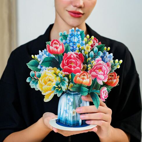 Paper Love HugePop Tulips Flower Bouquet 3D Pop Up Mothers Day Card, With Detachable Paper Bouquet, Mothers Day Gift, Graduation, Birthday, All Occasions - Jumbo 10" x 14" Cards - Includes Envelope and Note Tag in Kuwait