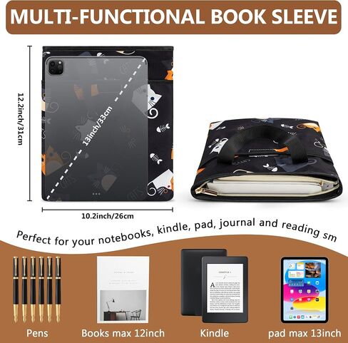 غلاف كتاب لعشاق الكتب ، 12.6 "x10.6" غلاف كتاب لـ Grapcover Paperbacks الكتاب المقدس للكتاب الكوميدي Comic Kindle Journal ، Book Pouch with Zipper Gifts for Dreal Book Lovers Women (Black Cat) in Kuwait