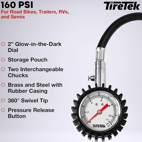 TireTek Tire Pressure Gauge for Cars (170 PSI) - Professional Tire Inflator with Secure Air Chuck - Tire Gauge for Tire Pressure, Air Compressor Attachments, Tire Inflator Nozzle, Air Pressure Gauge in Saudi Arabia