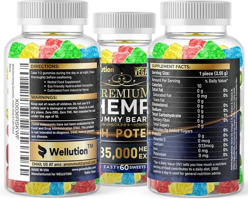 WELLUTION Hemp Gummies 985,000 High Potency - Fruity Gummy Bear with Hemp Oil. Natural Hemp Candy Supplements - Nutritional Value & Great Taste in Saudi Arabia