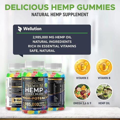 WELLUTION Hemp Gummies 985,000 High Potency - Fruity Gummy Bear with Hemp Oil. Natural Hemp Candy Supplements - Nutritional Value & Great Taste in Saudi Arabia