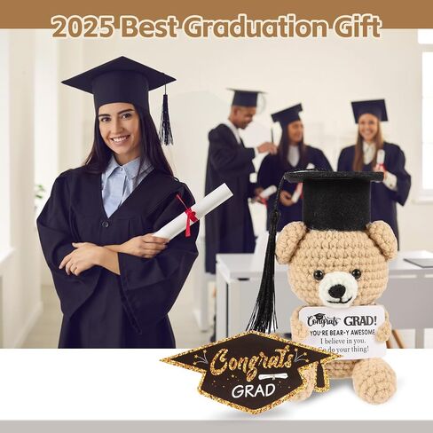 مجموعة هدايا التخرج من الدرجة 2025 - نحلة إيجابية ملهمة مع قبعة وبطاقة تحية ، وسنانير الكروشيه المصنوعة يدويًا كهدايا لموسم التخرج لها أو له في الكلية ، والمدرسة الثانوية ، والمدرسة المتوسطة in Kuwait