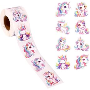 500pcs ملصقات يونيكورن لفة ، كرتون لطيف DIY ملصقات الحرف الحرفية ذاتية اللصق وحيد القرن لزجاجات المياه ، الكمبيوتر المحمول ، الأمتعة ، سجل القصاصات ، أختام المغلف ، اللوازم المكتبية للحفلات (8 تصاميم)