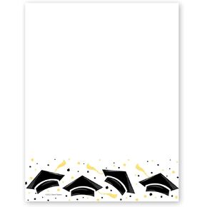Graduation Cap Confetti Letterhead / 50 Sheets / 8.5" x 11" Grad Party Invitation Paper/Graduate Event Invite/Classroom School Graduation Ceremony Decorative Stationery
