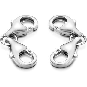 2pcs 925 Sterling Silver Double Lobster Claw Clasp, Double End Design Necklace Clasps and Closures, Jewelry Lobster Clips for Necklace Bracelet Jewelry Chain Extender & Connector