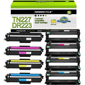 greencycle TN227 BK/C/M/Y Toner Cartridge Set and DR223CL Drum Unit Compatible for Brother TN-227 TN223 TN-223 TN227BK Work with MFC-L3770CDW L3750CDW HL-L3290CDW L3270CDW Printer (4 Toner, 4 Drum)