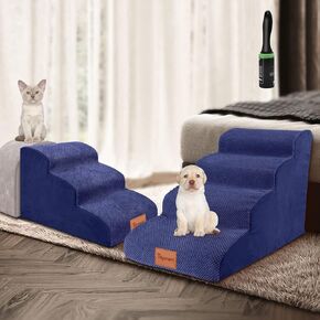 Topmart 15.7 "High 3 Tiers High Censy Foam Dog Ramps/Steps و 20.5" High 4 Tiers Non Slip Dog Sairs & Steps Blue
