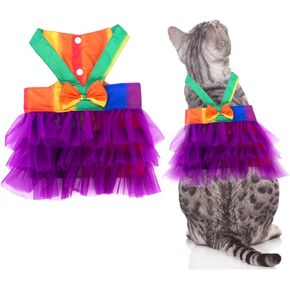 Threetols Gay Pride Dog & Cat Costume - Rainbow Princess Dress & Tutu للحيوانات الأليفة الصغيرة والمتوسطة ، طوق الحيوانات الأليفة متعددة الألوان للملحقات حفلة عيد ميلاد الكلاب والقط (M)