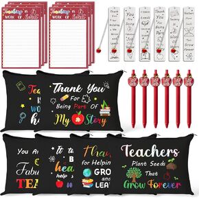 CY2SIDE Teachers Appreciation Gifts Set - 16PCS Back to School Thank You Gifts Set Include Black Cosmetic Bags, Red Sticky Notes, Pens and Metal Bookmarks with Tassels for Best Teachers Women, 4 Sets