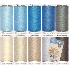 Gutermann Sew-All Thread 274 ياردة، حزمة من 10 قطع مع مشابك خياطة صغيرة من Bella's Crafts (مزيج من الألوان الأرضية)