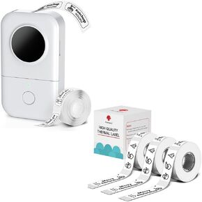 Phomemo D30 Label Maker with 4 Tapes - Black on White Label Tape 14X50mm, Mini Bluetooth Label Printer, Portable Smart Phone Handheld Sticker Labeler Inkless Rechargeable BPA-Free