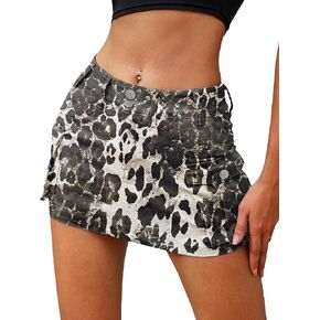 ELLEVEN High Stretchy Cargo Skirt for Women, Low Waist Y2k Mini Skirt Cute Denim Skirt with Pockets in Kuwait