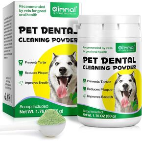 ALIVO Teeth Cleaning Powder for Dogs & Cats, Dental Powder for Pets Teeth Cleaning - Breath Freshener with Probiotics for Bad Breath, Plaque, Tartar - Dental Care Supplies for Small Dogs - 50g