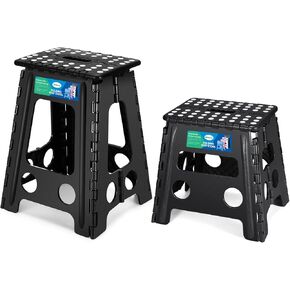 Dyforce 17.5 Inch and 13 Inch Folding Step Stool 400lbs Capacity Sturdy Plastic Foldable Step Stools for Adults Black