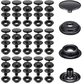 240 قطعة طقم سحمة مقطوعة ، BetterJonny 15mm Brass Brass Heavy Duty Snap Button اضغط على غطاء مسمار للقوارب البحرية كيس من الجلد DIY Craft Black