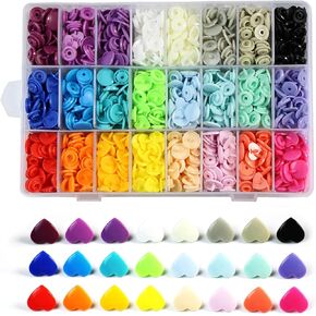 360 Sets KAM Snaps Heart Shaped with Storage Box, 24 Color Size 20 T5 Glossy Plastic Resin Fasteners No-Sew Buttons for Clothes Crafts