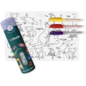 Mini Doodle Mat for Toddlers & Kids - Mess Free & Wipeable Activity Pad for Alphabet Learning, Writing, Drawing & Coloring - No Mess Reusable Craft Mat for Ages 3-7 (Mini Dino Roar)