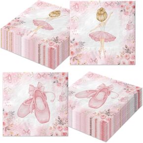 Grehumor Pink Ballerina عيد ميلاد مناديل 40 قطعة راقصة باليه حفلة عيد ميلاد مناديل ورقة راقصة باليرينا ديكورات حفلة عيد ميلاد للفتاة الباليه لحفلات اللوازم استحمام الطفل ديكور حفل زفاف