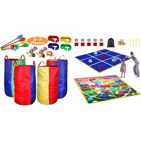 Cwlakon Easter Games 2-in-1 Branny Bean Bag Bag Those & Giant Tic Tac Tak 4.5ft ، وأكياس سباق البطاطس في الهواء الطلق للأطفال البالغين ، وسباق ترحيل ملعقة البيض ، وسباق سباق 3 أرجل ، وحفل عيد الفصح الميداني.