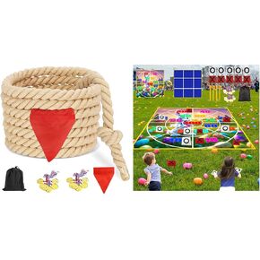 CWLAKON EASTER GAMES BUNNY BAN BAG BAG THER & GIANT TIC TAC TAK 4.5 قدمًا ، شد الحبل حبل الحرب 60 قدمًا للأطفال البالغين ، يوم عيد الفصح في الهواء الطلق ، تخييم ساحة الفناء الخلفي لكرنفال العائلة.