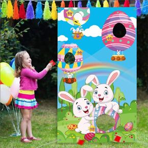 تم ترقيته ، ألعاب عيد الفصح ، لعبة Bunny & Egg Troam المضحكة ، مع 4 أكياس فول ، راية مميزة وإكسسوارات ، ألعاب الحفلات عيد الفصح للأطفال البالغين في الهواء الطلق ، لوازم الأنشطة الحزبية