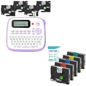 D210S Purple Label Maker with 4 Laminated White Tapes and 5 Laminated Color Tapes