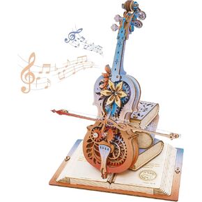 ROKR 3D Puzzles for Adults, Wooden Music Boxes-Cello, Model Kits for Adults, DIY Building Sets for Kids, Birthday Gifts Hobbies for Women Men
