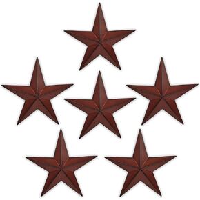 6"（6pieces Red Black Barn Star Texas Stars Art-Metal Stars for Outside Rustic Vintage Western Wall Decor Country Home Farmhouse Wall Decorations