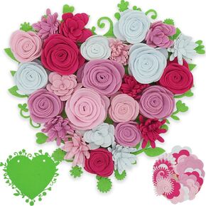 BAZIMA Felt Flowers and Succulents Kit, DIY Felt Heart Wreaths Kit, Arrange Pre-Cut 24 Felt Flowers and Succulents (Cordate)