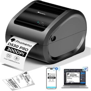 Phomemo Bluetooth Thermal Label Printer 4x6, 300DPI Shipping Label Printer for Small Business, Home, Office, D530PRO Wireless Thermal Printer Support Ethernet/Bluetooth/USB, Amazon, Ebay, Etsy, USPS