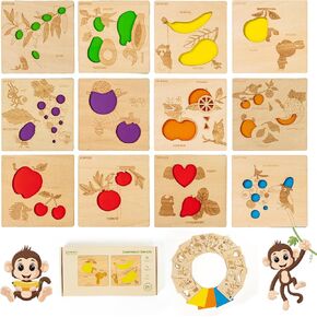 TMY201،12-in-1 DIY Wooden Kids ، Thief Fruit Montessori Toys for Toddlers ، Round-STED ، Design Safe STEM STEA ، التعرف على شكل ألعاب التعلم المبكر للأعمار 1-3
