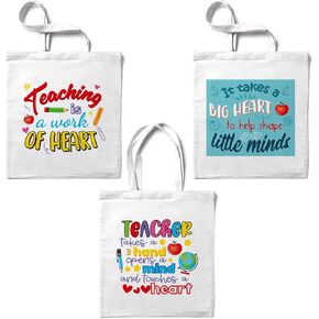 PARSUP 3PCS Teacher Appreciation Basket Bags for Kids Canvas Tote Bags for Students Carrying Thank You Teacher Gift Container with Handle