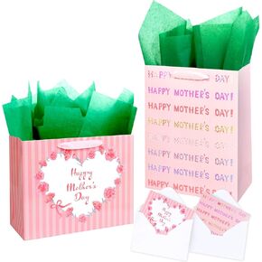 حقيبة هدايا يوم الأم لليدينغلوبال مع ورق منسجة لأفضل أمي على الإطلاق 12.6 "Love Heart Pink 2 Pack