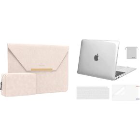 MOSISO Laptop Sleeve Matte PU Leather Flap Case with Small Bag&Compatible with MacBook Air 13 inch Case 2022-2018 A2337 M1 A2179 A1932, Keyboard Cover&Screen Protector&Storage Bag, Transparent&Apricot