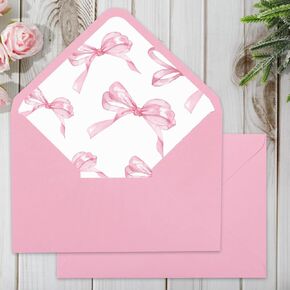 Whaline 50Pcs Pink Bow Invitation Watercolor Bow Tie Greeting Card Envelopes V-Flap Envelopes Gift Card Sleeves for Mailing Sending Card, 4.3 x 6.3 Inch