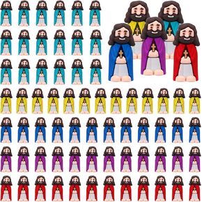 Bememo 100 Pcs Little Jesus Figures Original Design Mini Rubber Jesus Toys to Hide and Seek Christmas Religious Party Favors Sunday School Baptism Gifts