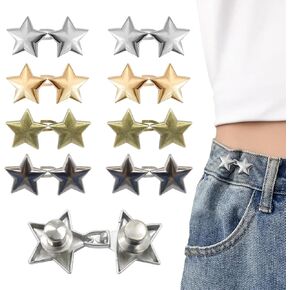 8 Set Pant Waist Tightener Star Buttons Pins for Loose Jeans Reusable Waist Cincher Clip Jean Waist Tightener for Clothing Dresses Skirts No Sewing Decoration Accessories