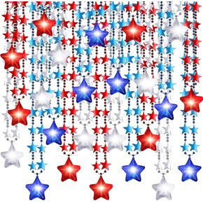 Henoyso 30 Pcs 4th of July LED Light Up Necklaces Bulk, Patriotic Star Bead Necklace Red White Blue Accessories for Fourth of July Party Favors, Independence Day, Memorial Day Party Supplies