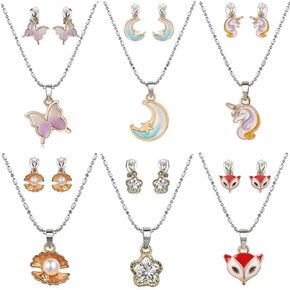 مقطع Pinksheep على أقراط وقلادة للفتيات الصغيرات 6 مجموعات Cat Fox Alpaca Hedgehog أقراط وقلادة Koala Party Favors Bag