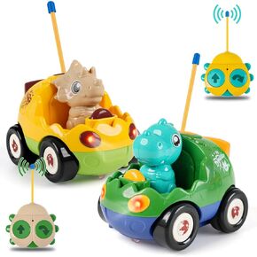 جهاز التحكم عن بُعد في لعبة Dinosaur Car لأطفال الأطفال الصغار - أفضل هدايا عيد ميلاد للأولاد الذين تتراوح أعمارهم بين 2 3 4 4 سنوات ، ولعب 2 عبوة للأطفال الصغار 18 شهرا مع الأضواء والموسيقى